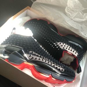 Christian Louboutin Black Spike Sock Sneakers.